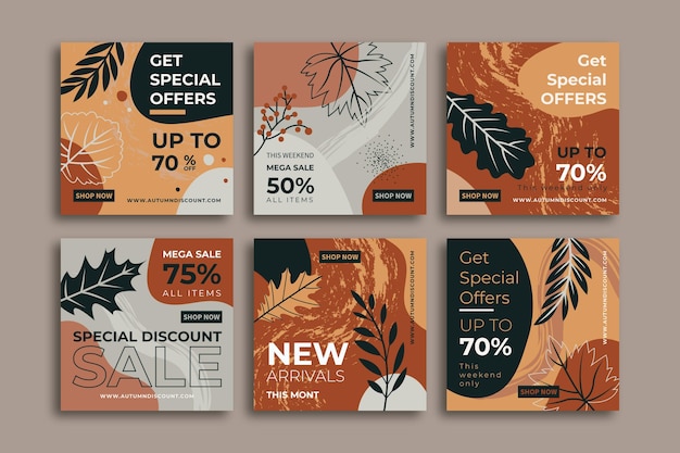 Free vector hand drawn autumn instagram posts collection