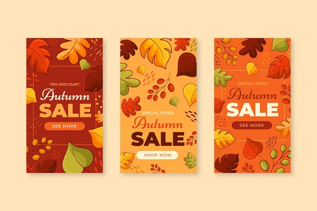 Free vector hand drawn autumn instagram stories collection