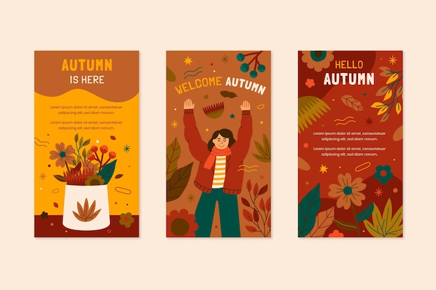 Hand drawn autumn instagram stories collection