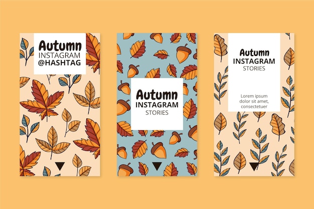 Hand drawn autumn instagram stories collection