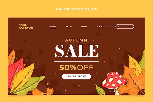 Hand drawn autumn landing page template