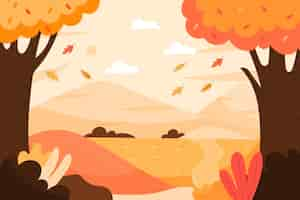 Free vector hand drawn autumn landscape with leaves