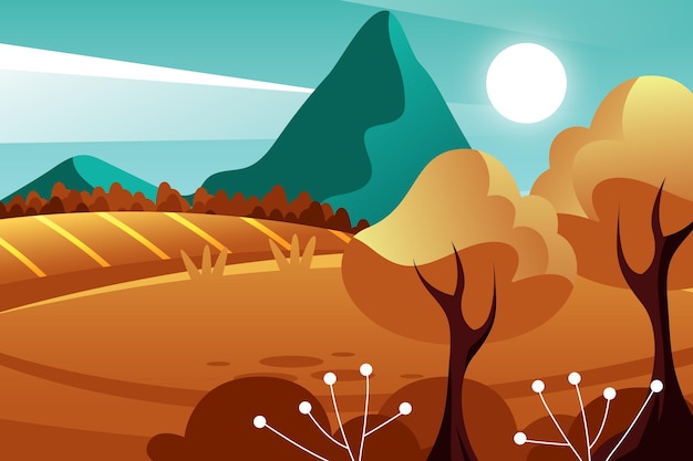 Hand drawn autumn landscape with mountain