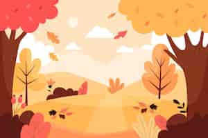 無料ベクター 木と手描きの秋の風景