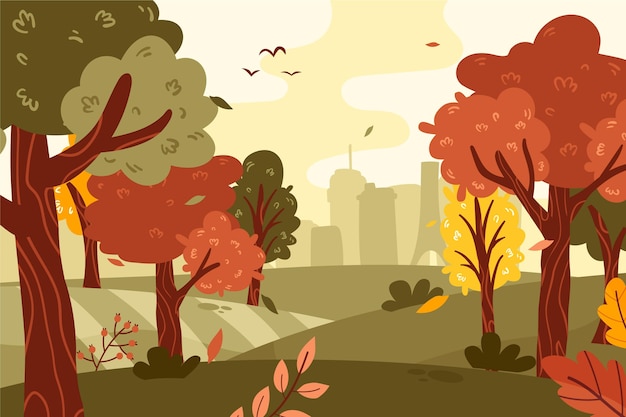 Free vector hand drawn autumn landscape