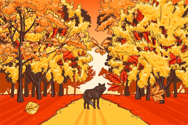 Paesaggio autunnale disegnato a mano