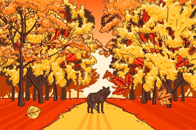 Hand drawn autumn landscape