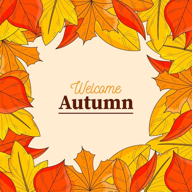 Hand drawn autumn leaves frame background