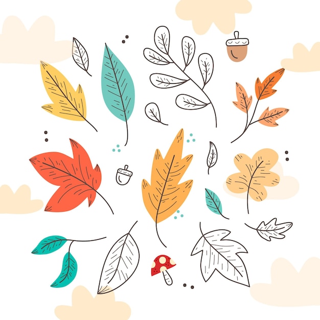 Hand drawn autumn leaves set