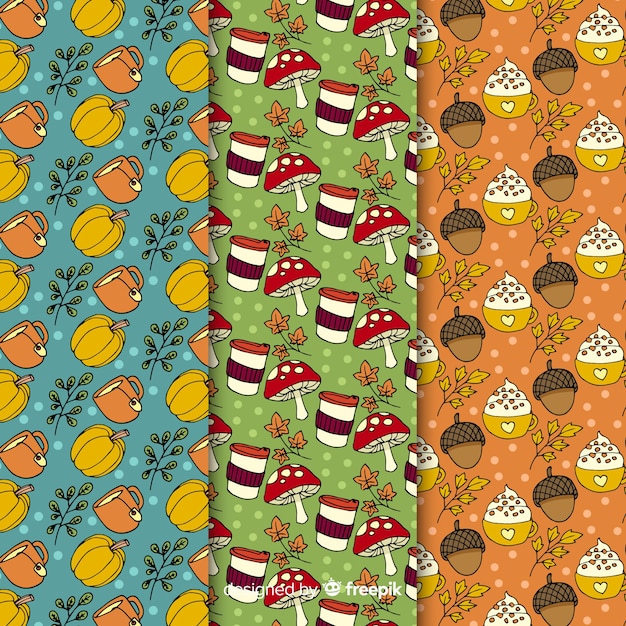 Hand drawn autumn pattern collection