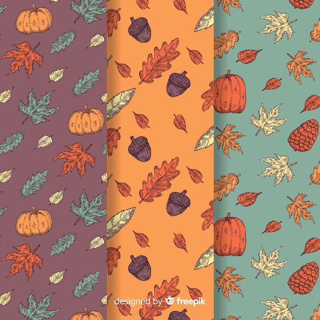 Free vector hand drawn autumn pattern collection