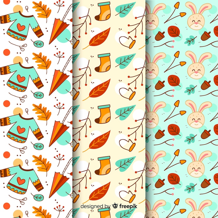 Free Vector hand drawn autumn pattern collection