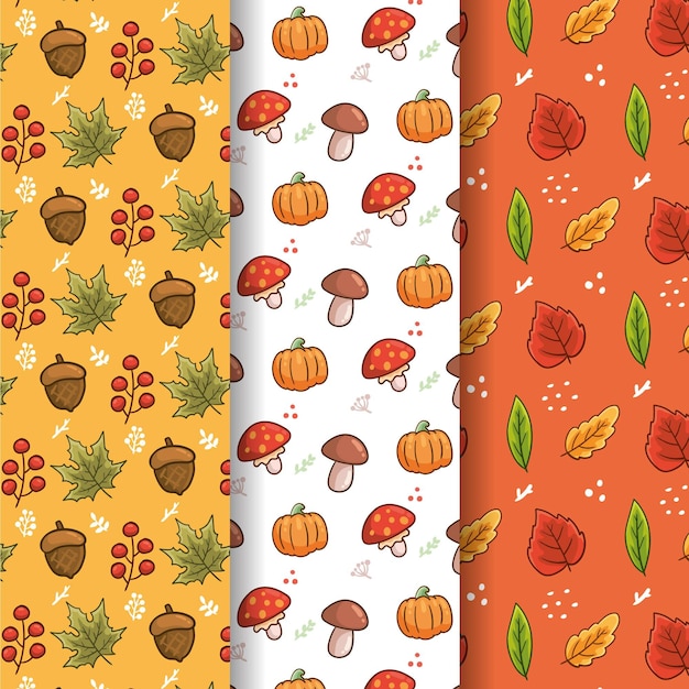 Free vector hand drawn autumn pattern collection