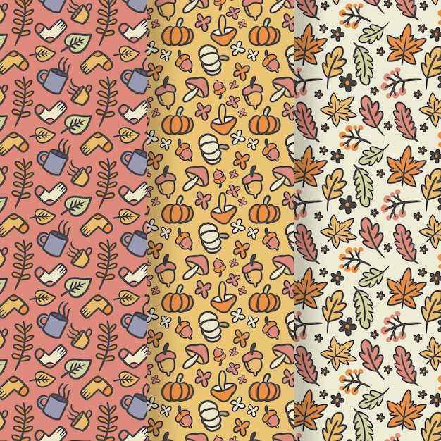 Free vector hand drawn autumn pattern collection