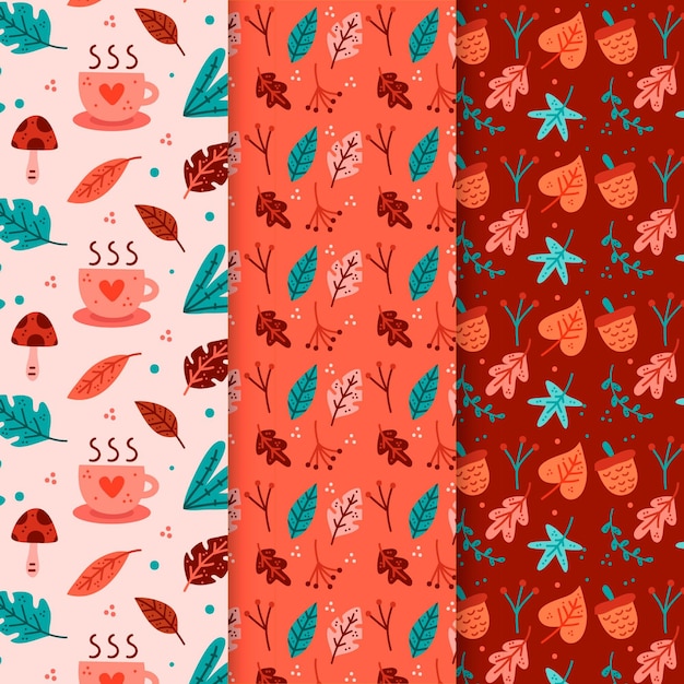 Hand drawn autumn pattern collection