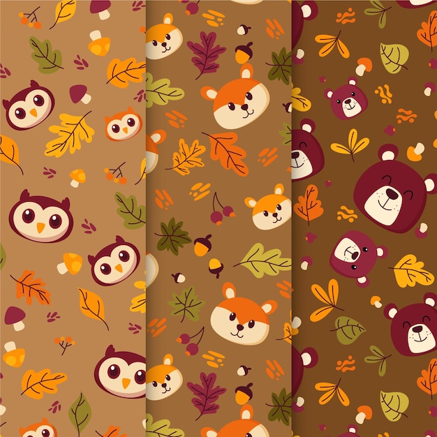 Hand drawn autumn pattern collection