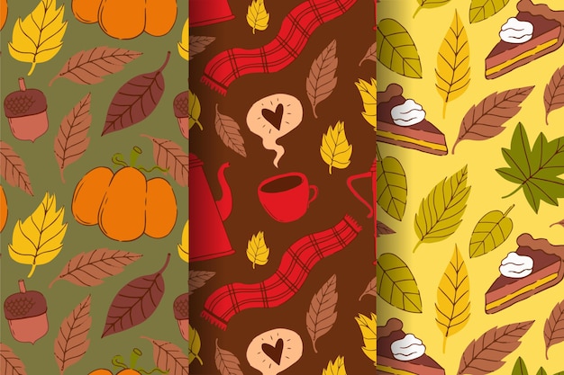 Hand drawn autumn pattern collection