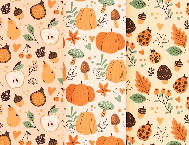 手描きの秋のパターンコレクション