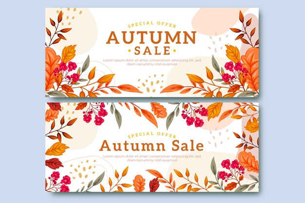 Hand drawn autumn sale banners set