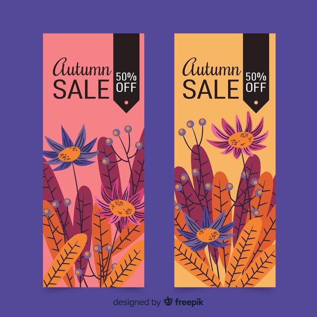 Hand drawn autumn sale banners template