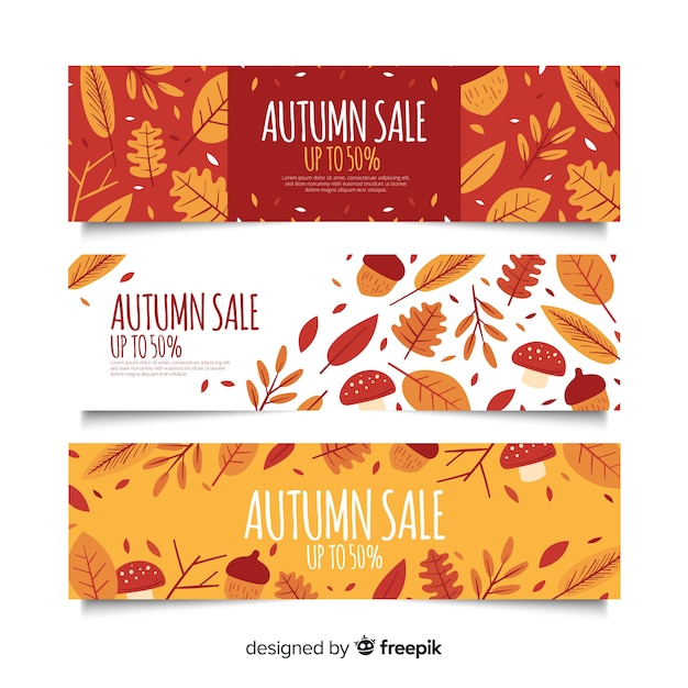 Free Vector hand drawn autumn sale banners template