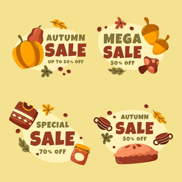 Hand drawn autumn sale labels collection