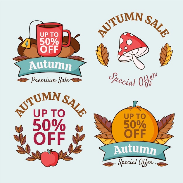 Free vector hand drawn autumn sale labels collection