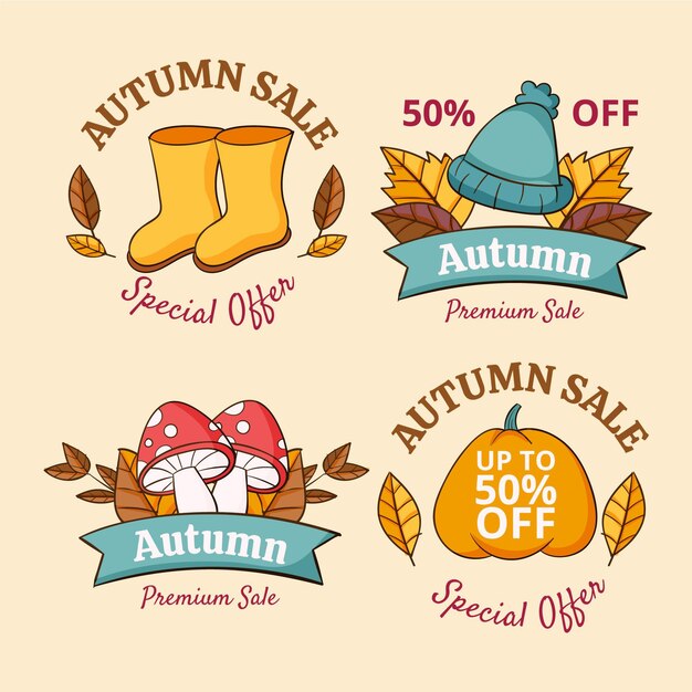hand drawn autumn sale labels collection