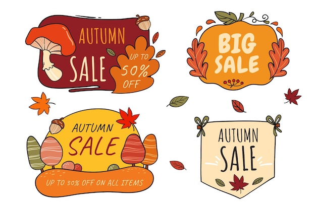 Free vector hand drawn autumn sale labels collection