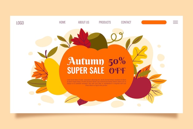 Hand drawn autumn sale landing page template