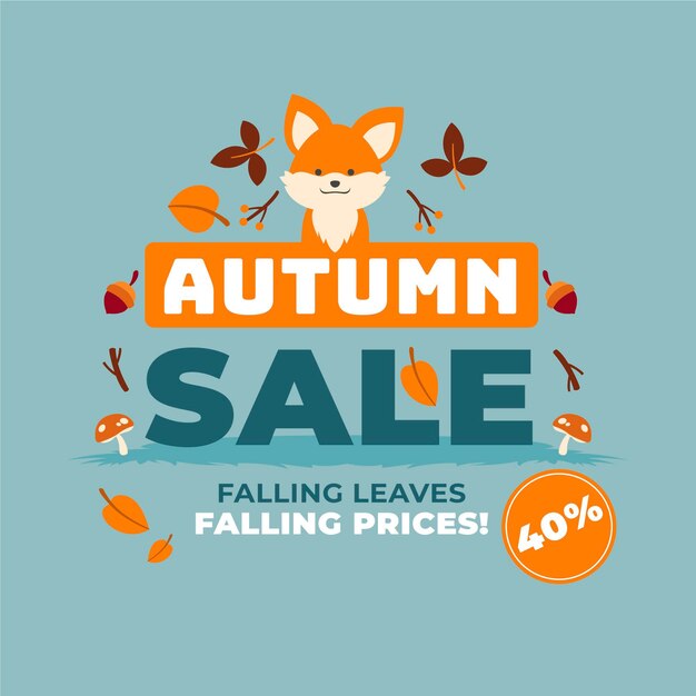 Hand drawn autumn sale with fox