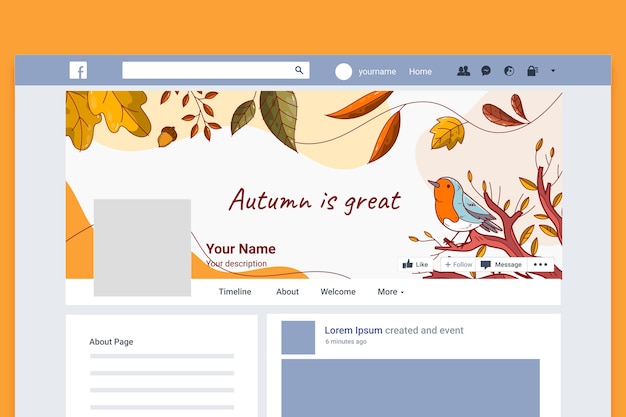 Hand drawn autumn social media cover template