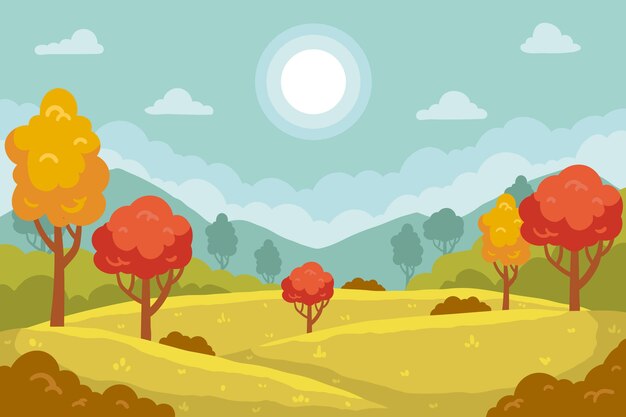 Free vector hand drawn autumn trees landscape