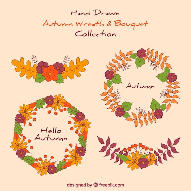 Hand drawn autumn wreath collection