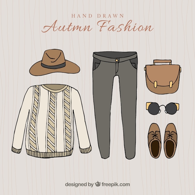 Hand-drawn autumnal clothes