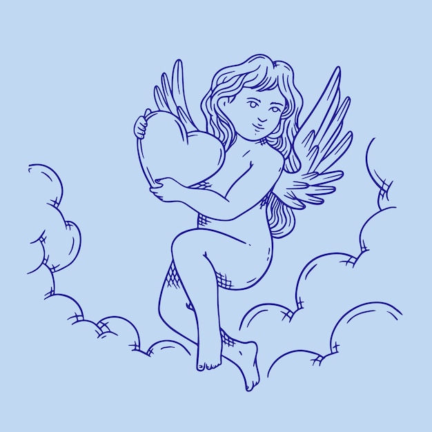 Бесплатное векторное изображение Нарисованная рукой иллюстрация рисунка ангелочка