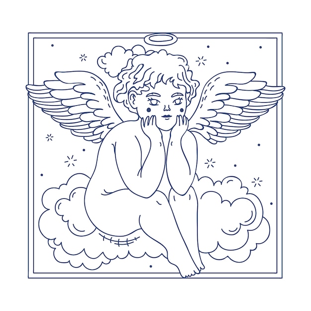 手描きの赤ちゃん天使の描画イラスト