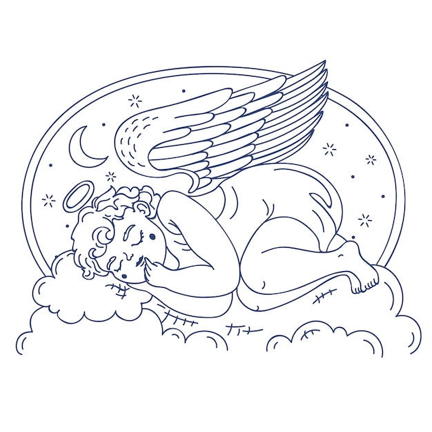 手描きの赤ちゃん天使の描画イラスト