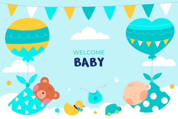 Hand drawn baby boy announcement background