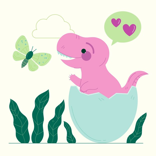 Hand drawn baby dinosaur illustrated