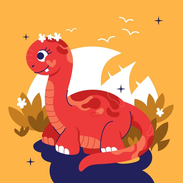 Hand drawn baby dinosaur illustrated