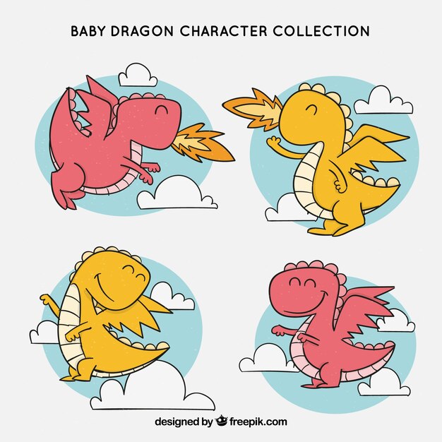 手描きの赤ちゃんドラゴンキャラクターコレクティ
