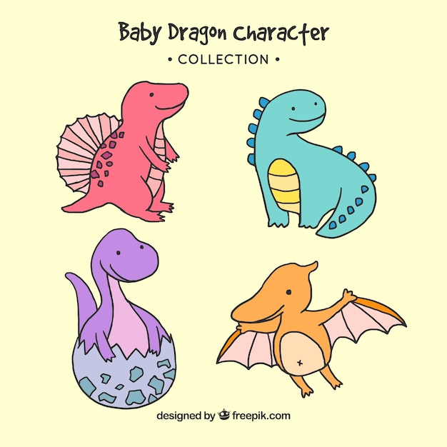 Hand drawn baby dragon character collectio
