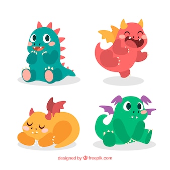Hand drawn baby dragon character collection