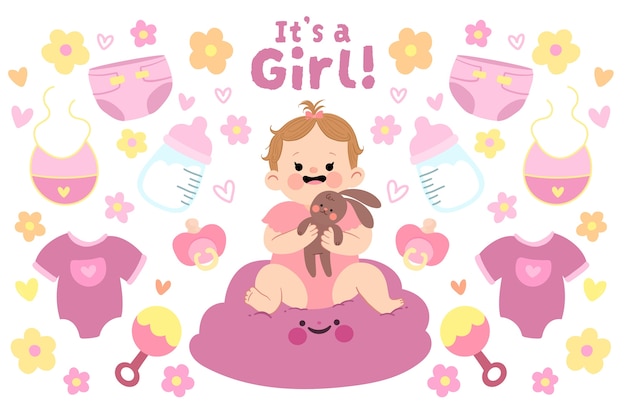 hand drawn baby girl background