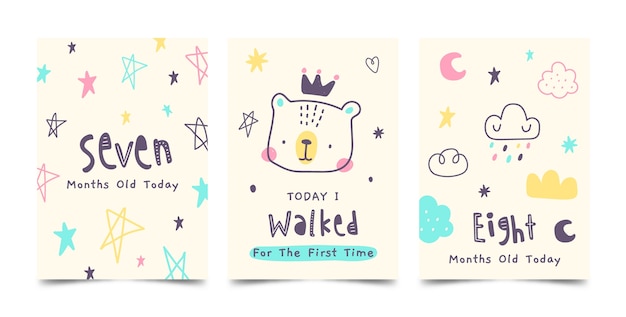 Free vector hand drawn baby milestone cards template