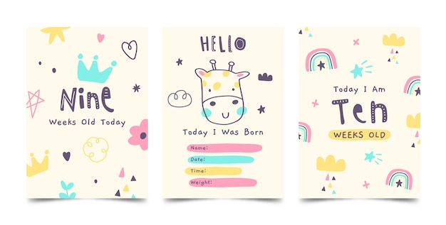 Free vector hand drawn baby milestone cards template