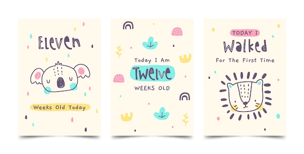 Hand drawn baby milestone cards template