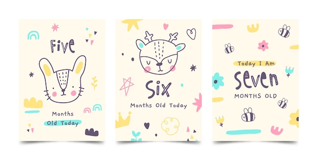 Free vector hand drawn baby milestone cards template