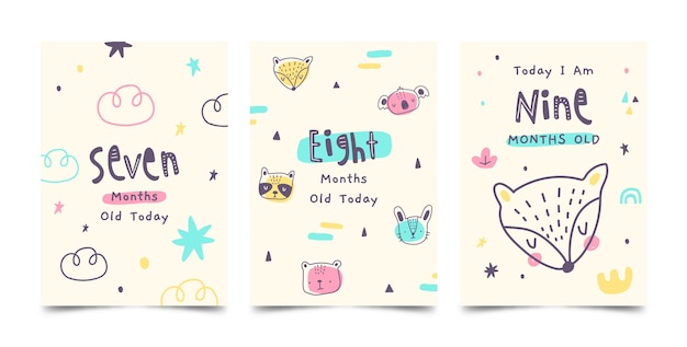 Hand drawn baby milestone cards template